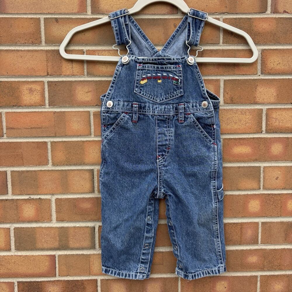 Vintage Denim Overalls Old McDonald Had A Farm Embroidered Blue Cotton 24 Months